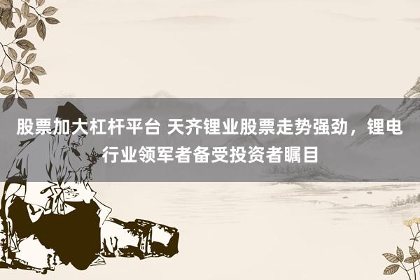 股票加大杠杆平台 天齐锂业股票走势强劲，锂电行业领军者备受投资者瞩目