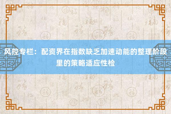 风控专栏：配资界在指数缺乏加速动能的整理阶段里的策略适应性检