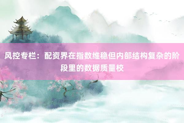 风控专栏：配资界在指数维稳但内部结构复杂的阶段里的数据质量校