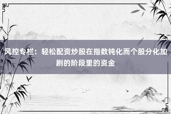 风控专栏：轻松配资炒股在指数钝化而个股分化加剧的阶段里的资金