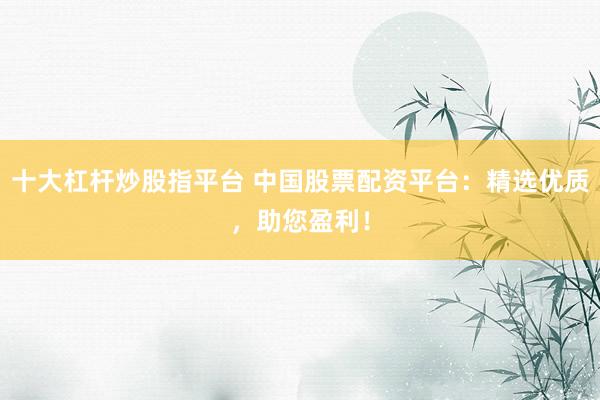 十大杠杆炒股指平台 中国股票配资平台：精选优质，助您盈利！
